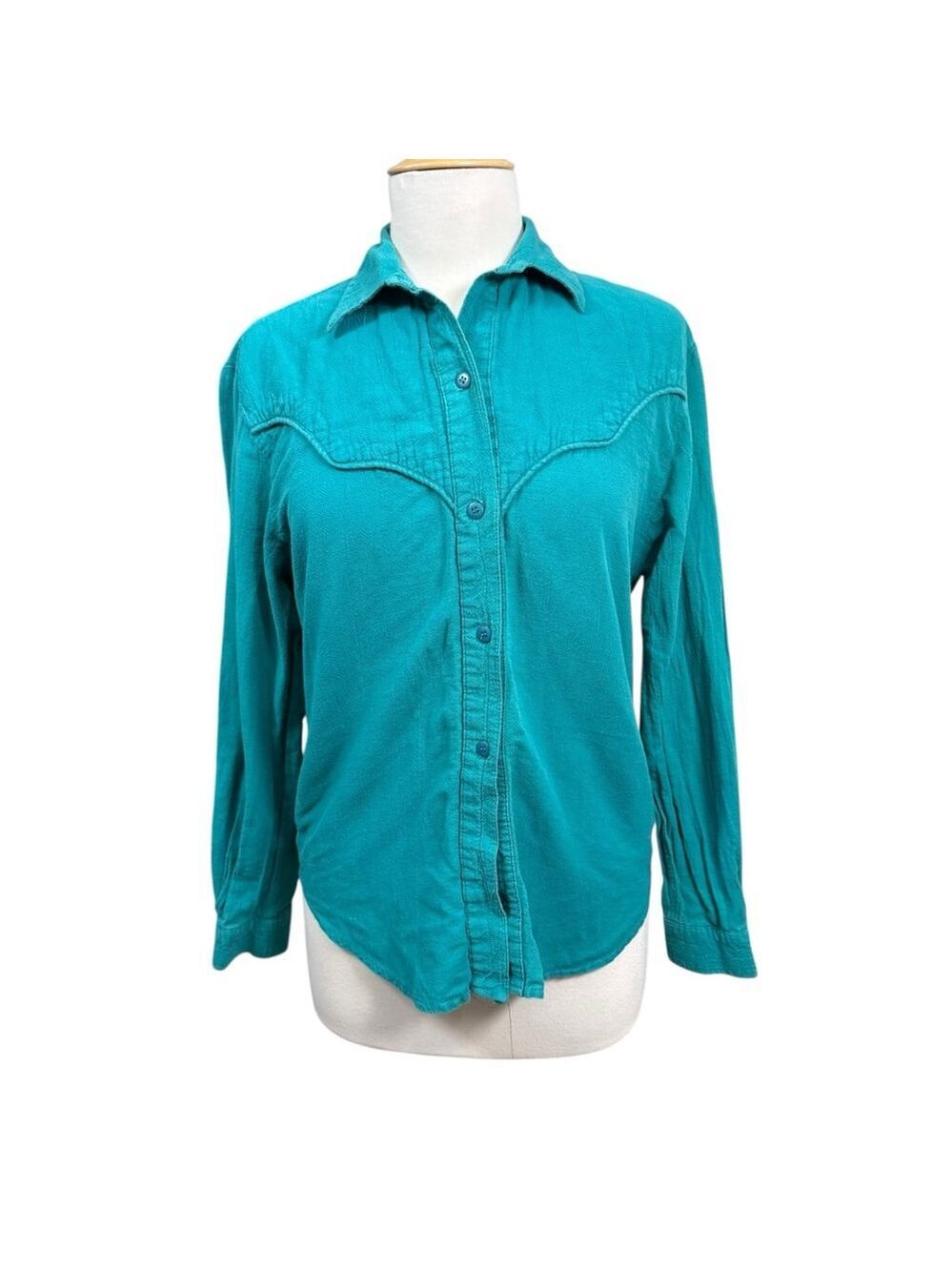 Vintage Diamond L Western Green Button Up Shirt Womens Medium USA